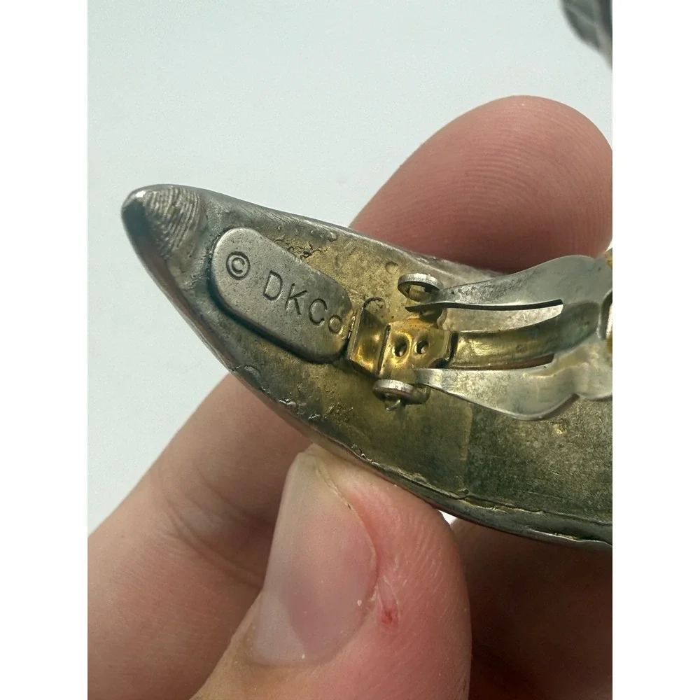 Vintage DKCo Textured Silver Tone Heavy Clip On Hoop Earrings Sculptural Bold